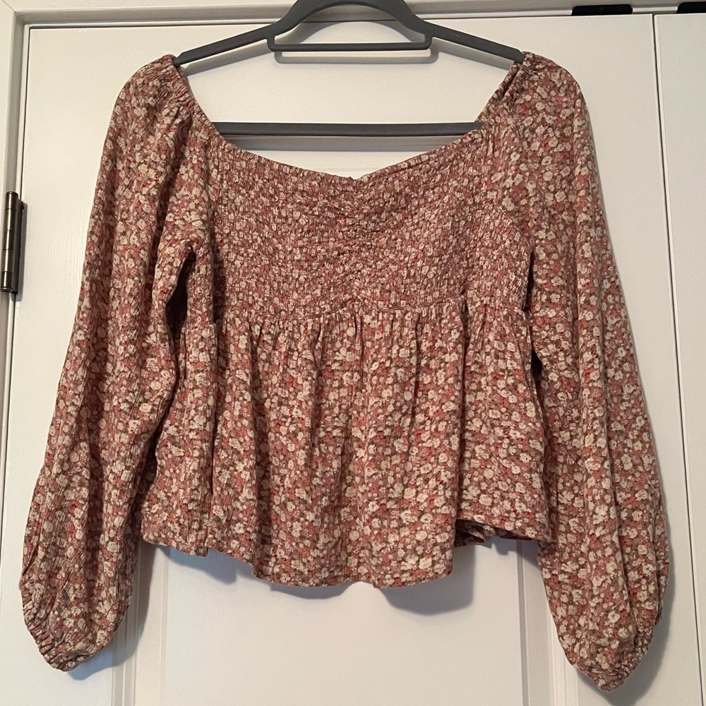 American Eagle Floral Long Sleeve Babydoll Top - MEDIUM